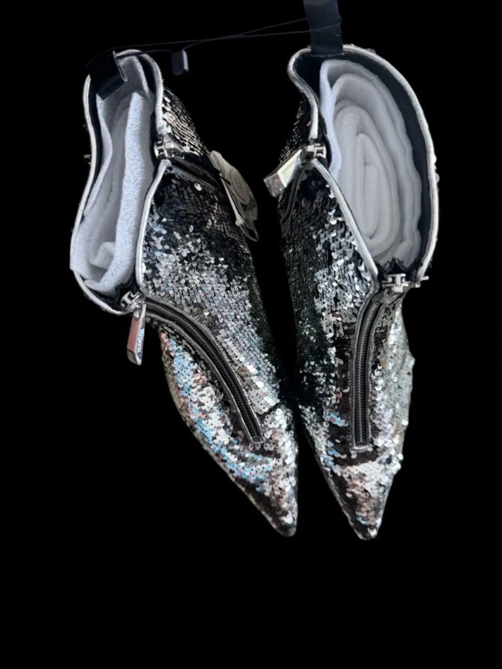 Zara Silver Sequin Kitten Heel Booties